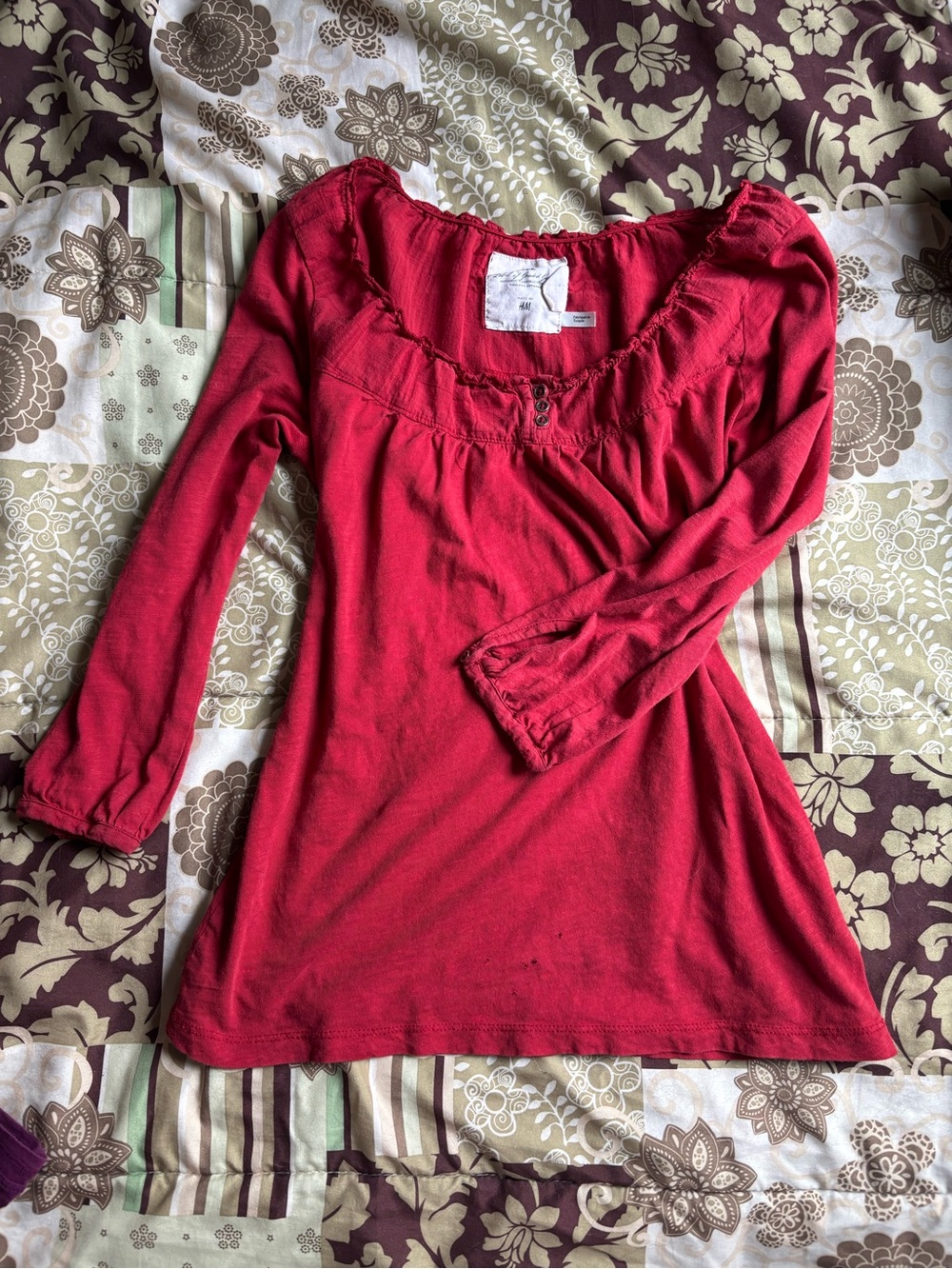 Red Y2K babydoll top with half sleeves vintage H&M 2000s